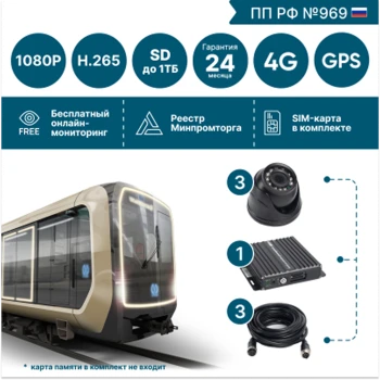 на 3 камеры для общественного транспорта NSCAR BUS301 FullHD_SD с опциями 4G+GPS/Глонасс